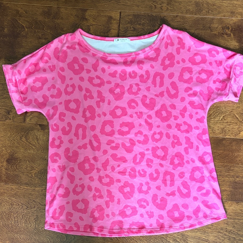 Pink Leopard Print Short Sleeve Top